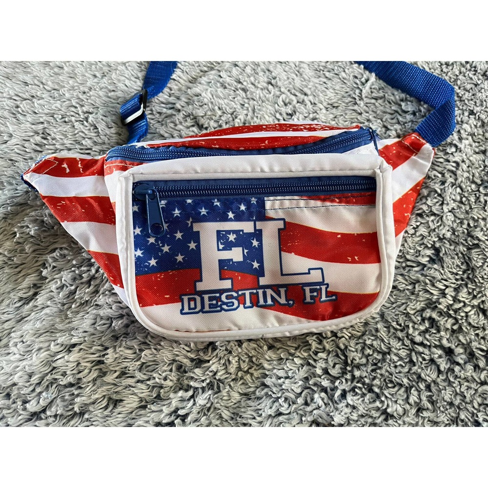 Red/White/Blue Destin Florida Zippered Fanny Pack Adjustable Waist. vintage ?